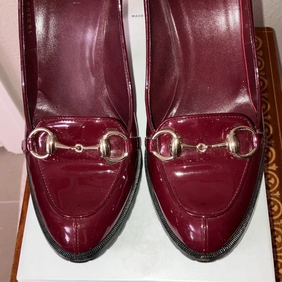 Gucci 8 Burgundy Patent Leather Heels Horsebit - Picture 4 of 11